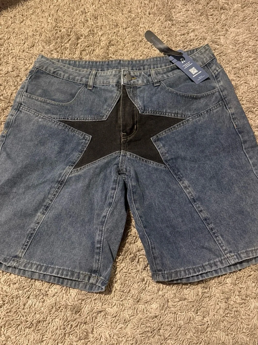 Men's Denim Shorts with Black Star Panel